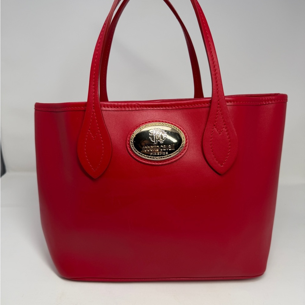 Roberto Cavalli Leather New Tote Purse Bag Red